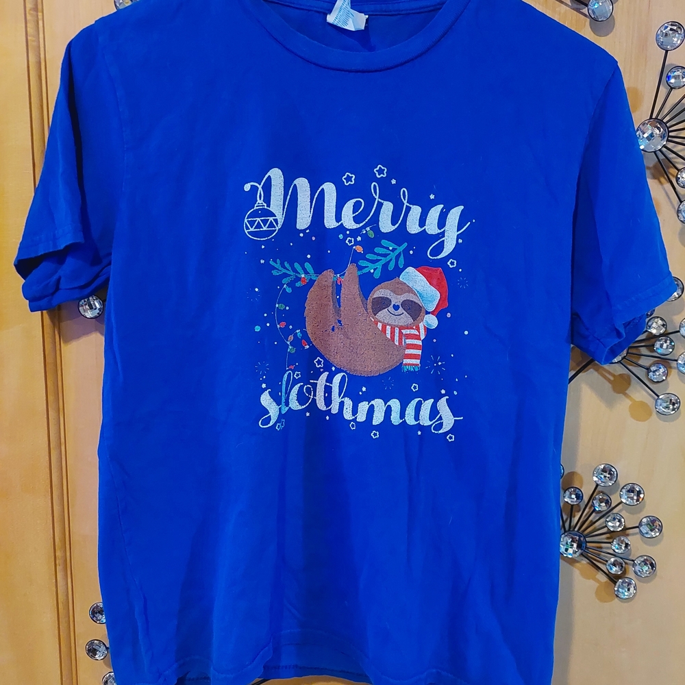 Merry Slothmas Blue Holiday T-Shirt